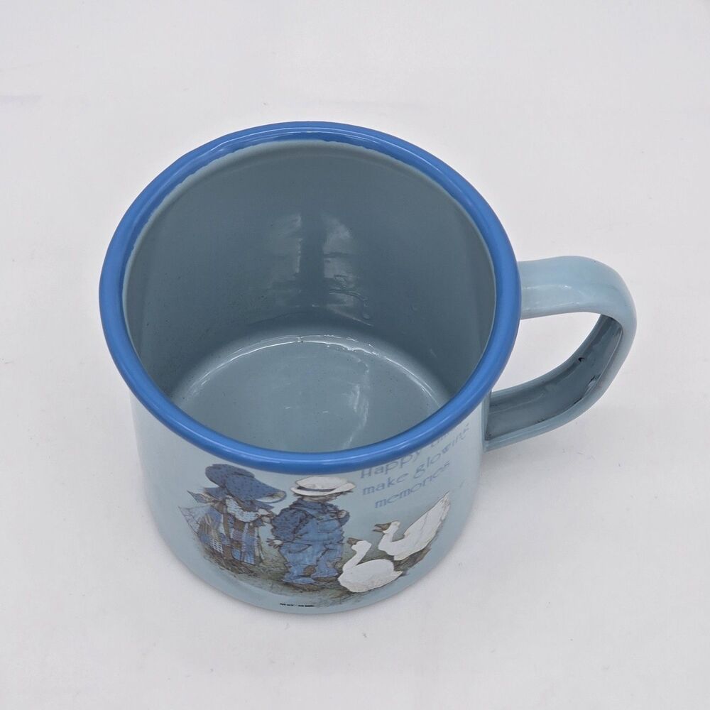 Vintage Holly Hobbie "Blue Girl" Enamelware Metal Mug Cup Blue - Picture 3 of 4